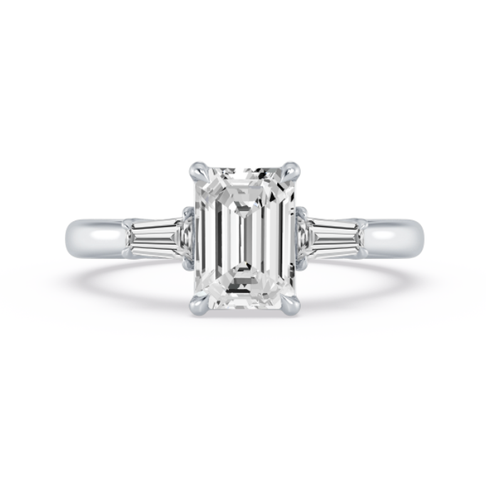 Emerald and Baguette Three-Stone Engagement Ring