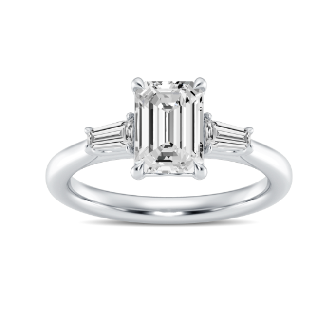 Emerald and Baguette Three-Stone Engagement Ring