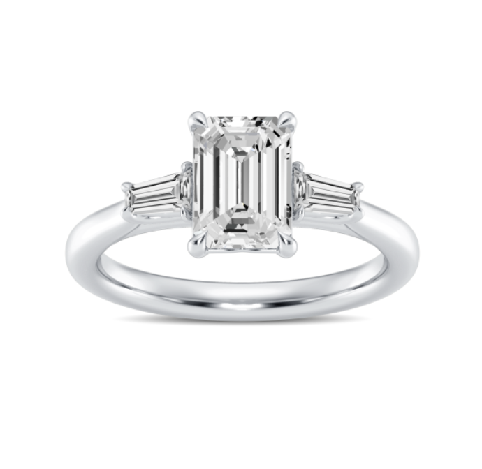 Emerald and Baguette Three-Stone Engagement Ring