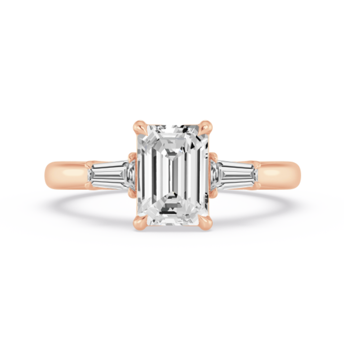 Emerald and Baguette Three-Stone Engagement Ring