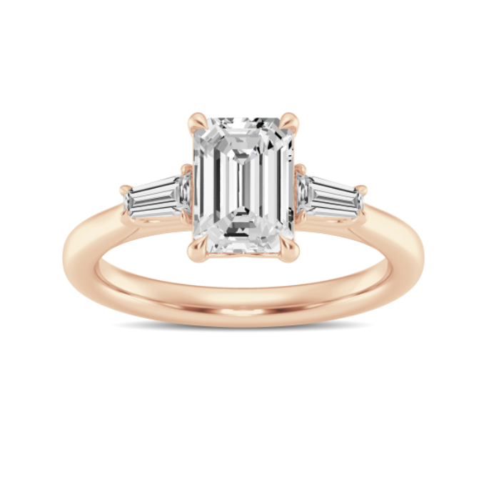 Emerald and Baguette Three-Stone Engagement Ring