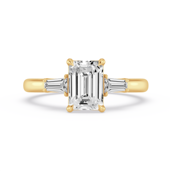 Emerald and Baguette Three-Stone Engagement Ring