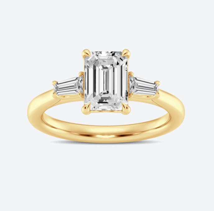 Emerald and Baguette Three-Stone Engagement Ring