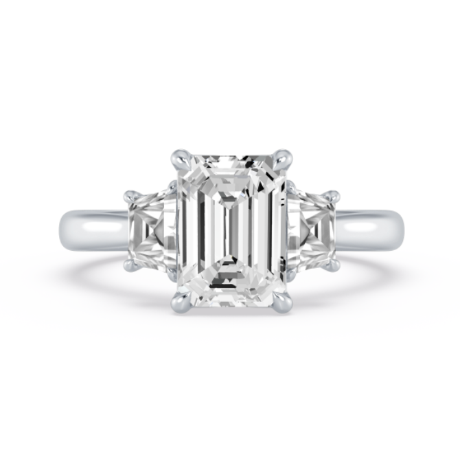 Emerald and Trillion Cut Diamond Three-Stone Engagement Ring