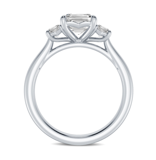 Emerald and Trillion Cut Diamond Three-Stone Engagement Ring