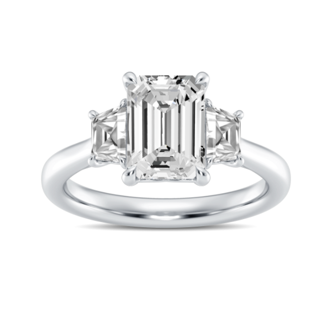Emerald and Trillion Cut Diamond Three-Stone Engagement Ring