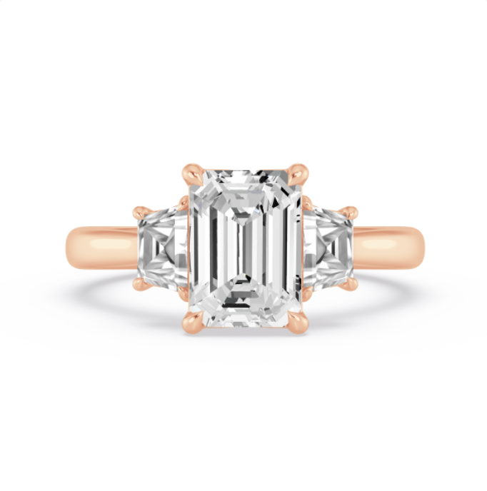 Emerald and Trillion Cut Diamond Three-Stone Engagement Ring