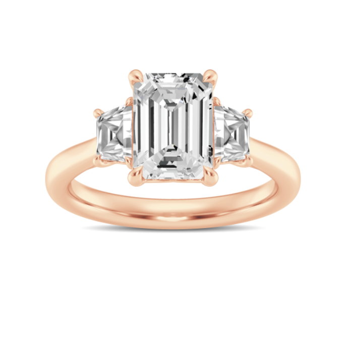 Emerald and Trillion Cut Diamond Three-Stone Engagement Ring