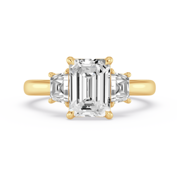 Emerald and Trillion Cut Diamond Three-Stone Engagement Ring