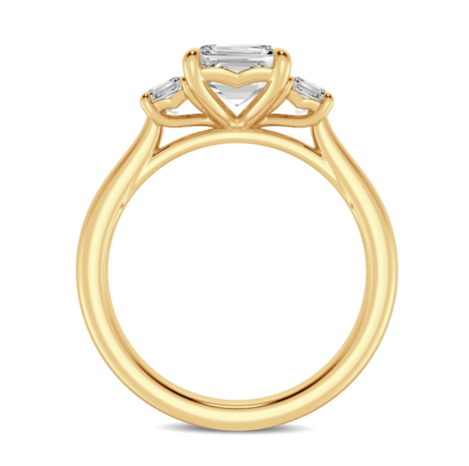 Emerald and Trillion Cut Diamond Three-Stone Engagement Ring