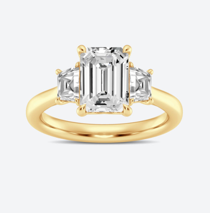 Emerald and Trillion Cut Diamond Three-Stone Engagement Ring
