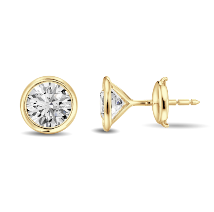 Round Micro Diamond Bezel Set Stud Earrings