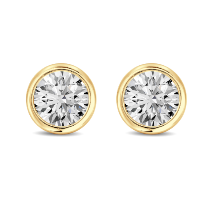 Round Micro Diamond Bezel Set Stud Earrings