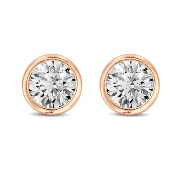 Round Micro Diamond Bezel Set Stud Earrings