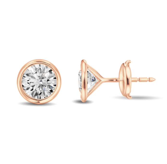 Round Micro Diamond Bezel Set Stud Earrings