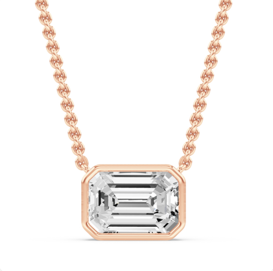 Bezel Emerald Diamond Necklace