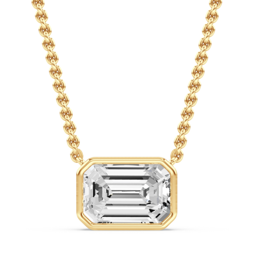 Bezel Emerald Diamond Necklace
